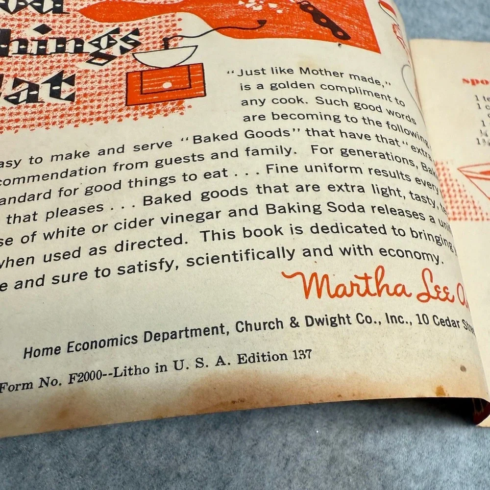 VTG 1957 Baking Soda Recipe Booklet Arm & Hammer 1950's Cookbook‎ Recipes Decor
